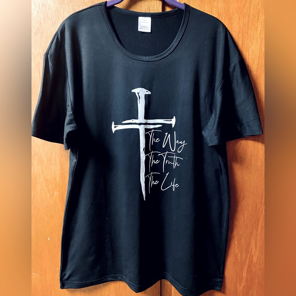 Three Nails Cross Black Graphic Top  NWOT
